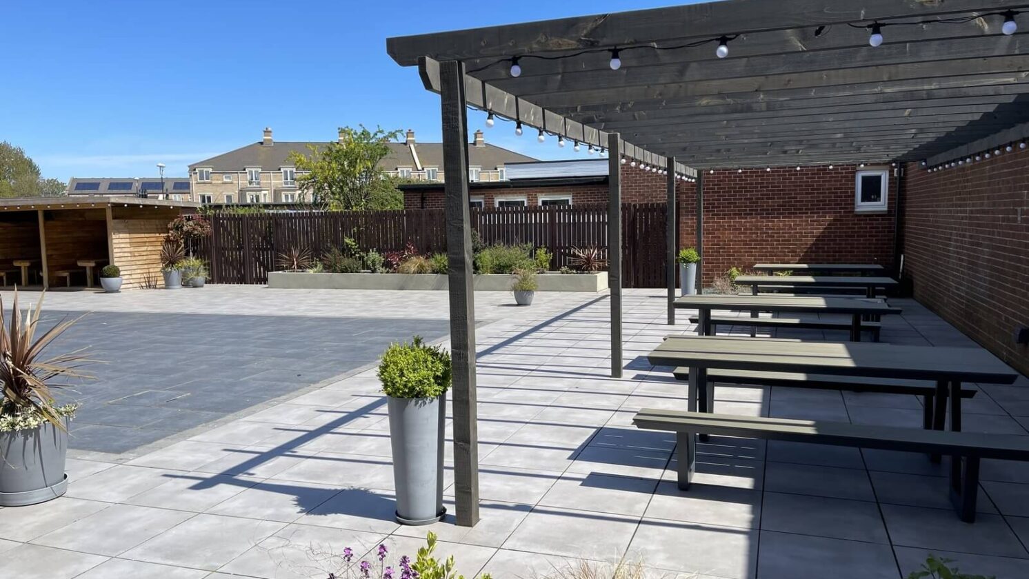 Exterior Patio With Picnic Tables