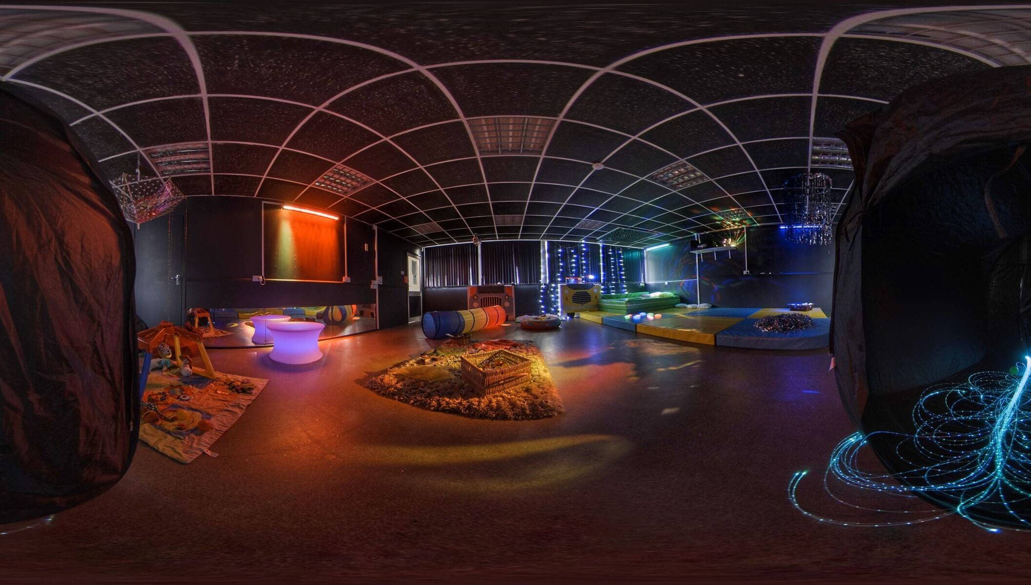 Darkened Playroom with Neon Lighting